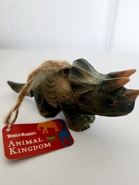 Discontinued World Market Carved Wood Triceratops Ornament